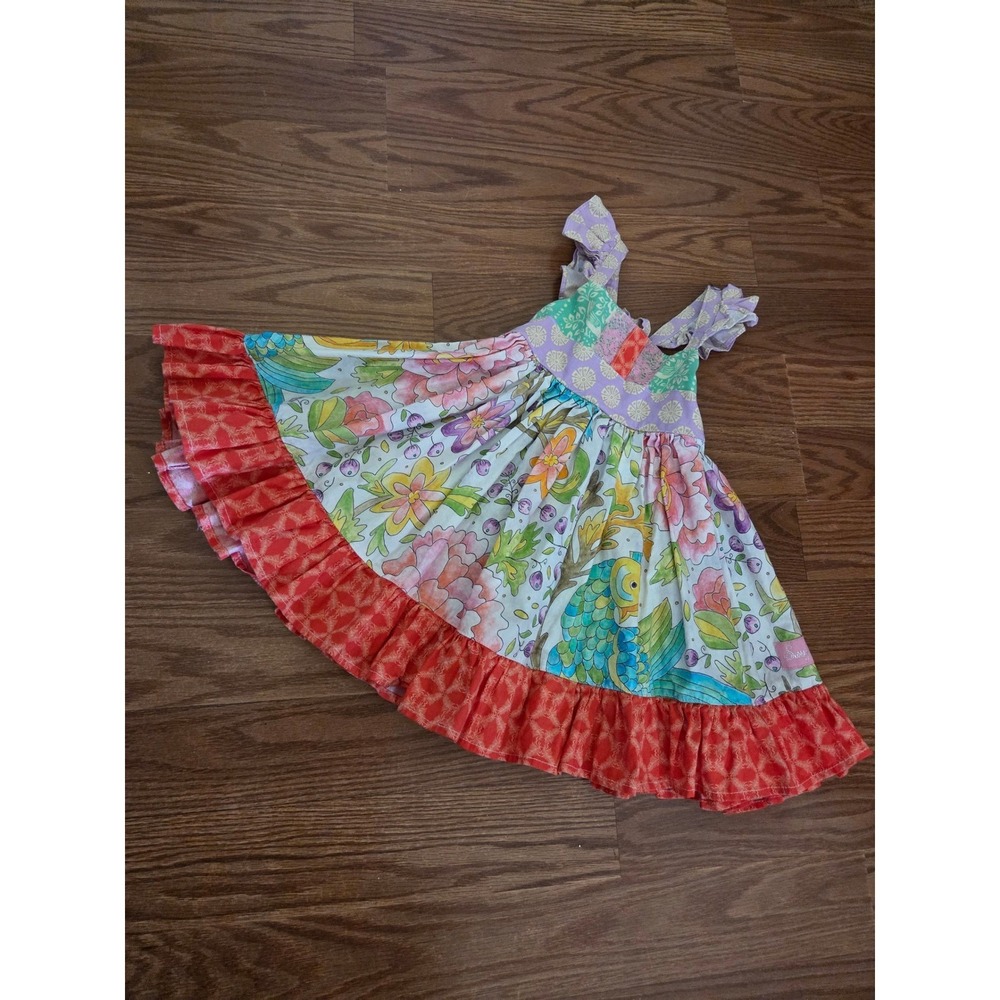 The Sassy Chic Boutique Girls Patchwork Floral Bird Ruffle Sun Dress 18m 2T